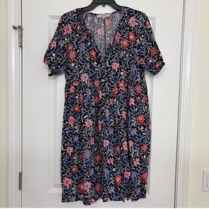 LOFT  XL Floral Dress with Pink and Blue Highlights